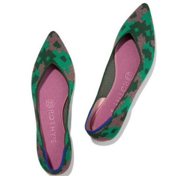 Rothy's Green Botanicamo Camo Point Toe Ballet Flat Shoes Sz 9 • Rare & Retired - Picture 15 of 16